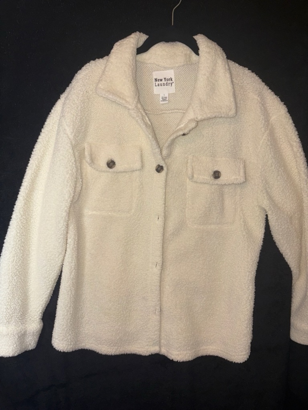 New York Laundry Womens Sherpa Styled Fleece Shacket Jacket Large EUC Cosy Cabin